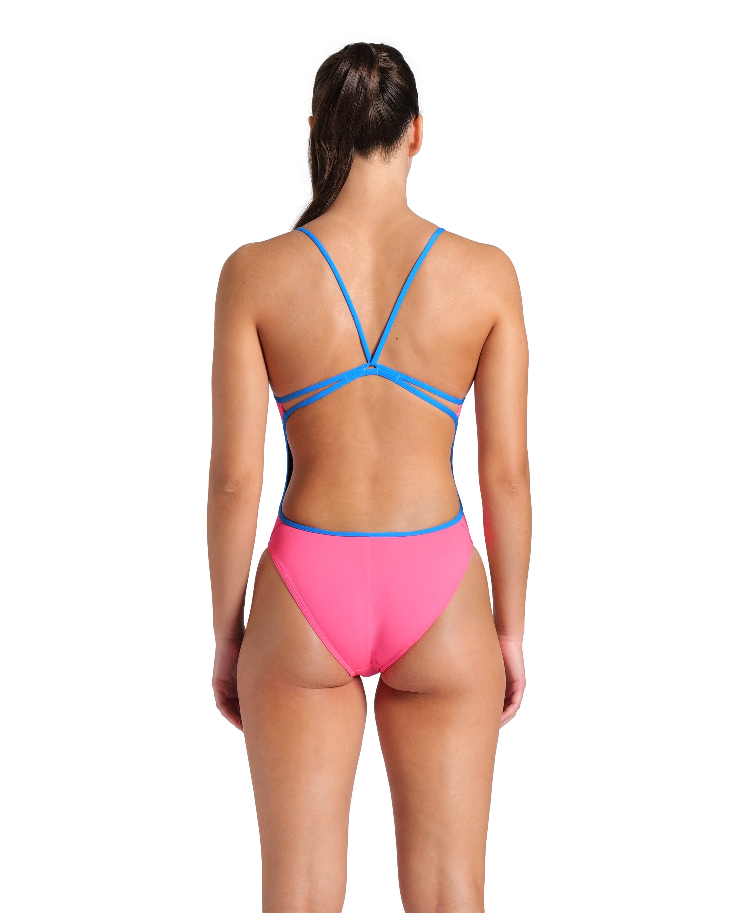 ARENA WOMEN'S Swimsuit Lace Back Solid Shocking Pink-Blue River 004651 908 ARENA WOMEN'S Swimsuit Lace Back Solid Shocking Pink-Blue River 004651 908