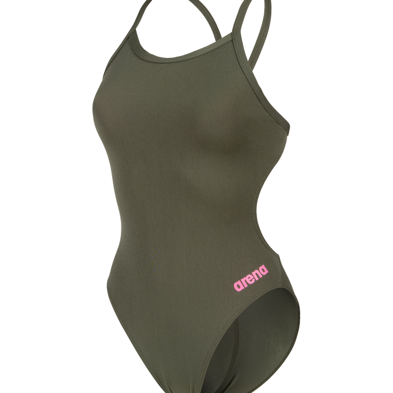 ARENA WOMEN'S TEAM Swimsuit Swim TECH Solid Dark Sage Shocking Pink 004766 609