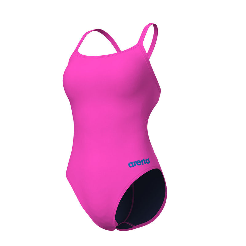 ARENA WOMEN'S TEAM Swimsuit Swim TECH Solid Shocking Pink-Blue River 004766 908
