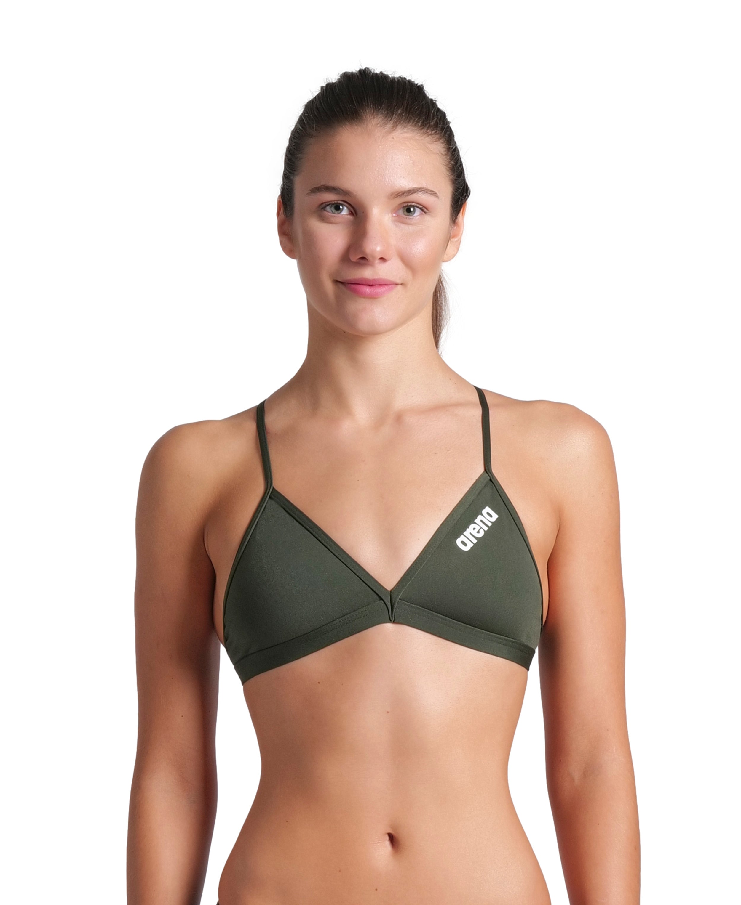 Arena Tie Back Solid donna Swim Top 004768 660 Dark Sage White Arena Tie Back Solid donna Swim Top 004768 660 Dark Sage White