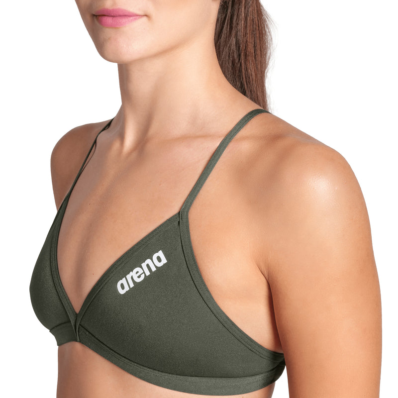 Arena Tie Back Solid donna Swim Top 004768 660 Dark Sage White