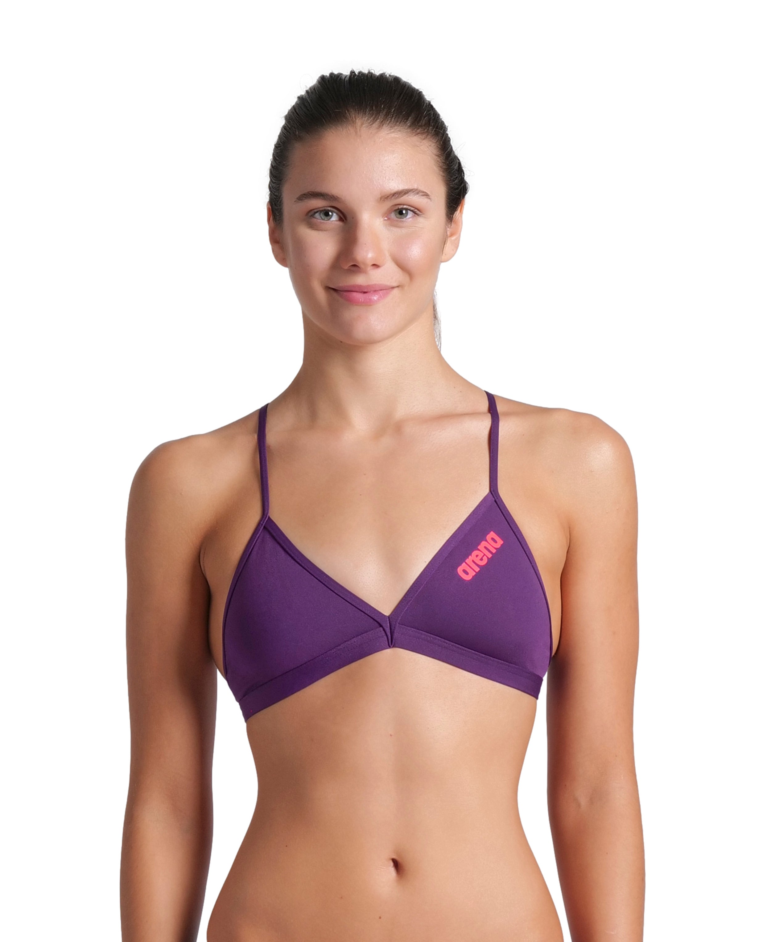 Arena Tie Back Solid donna Swim Top 004768 930 Purple Bright Coral Arena Tie Back Solid donna Swim Top 004768 930 Purple Bright Coral