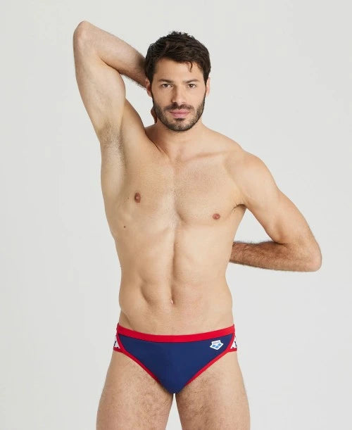 ARENA Men's Arena Icons Swim Briefs Solid Navy Red 005045 740 ARENA Men's Arena Icons Swim Briefs Solid Navy Red 005045 740