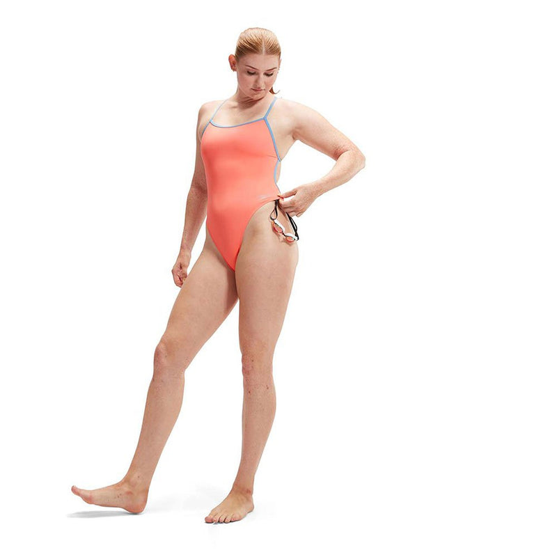 SPEEDO Woman Solid VBack Disco Peach Curious Blue 0031791 6604