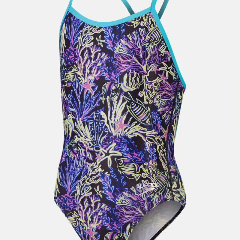 SPEEDO Girl One Piece ALLOVER VBACK Black Orchid Shine 1284615871