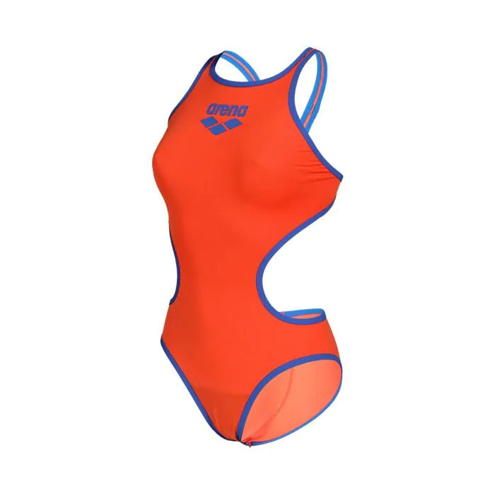 ARENA Woman One Piece ONE BIGLOGO 001198 485 Floreale-Neon Blue Costume intero donna Arena One Biglogo arancione blu