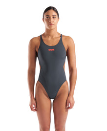 ARENA 004763 Women s Team Swimsuit Tech SolidAsphalt Bright Coral 004763 504