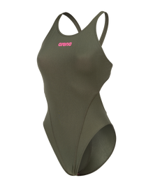 ARENA Women s Team Swimsuit Tech Solid Dark Sage Shocking Pink 004763 609