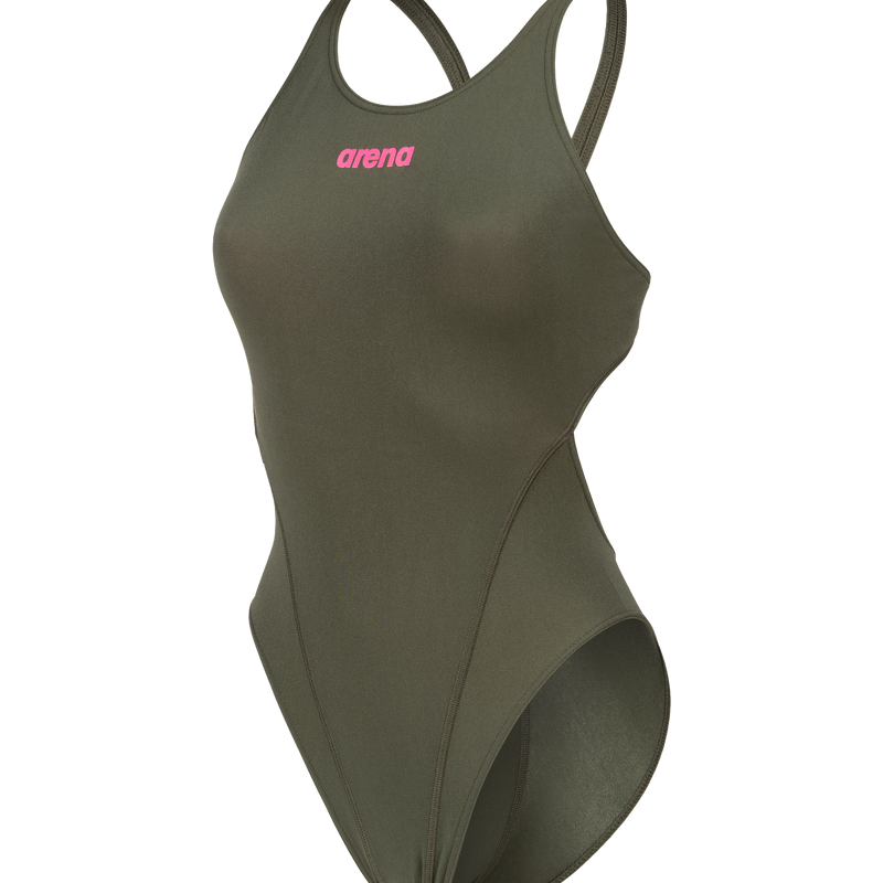 ARENA Women s Team Swimsuit Tech Solid Dark Sage Shocking Pink 004763 609