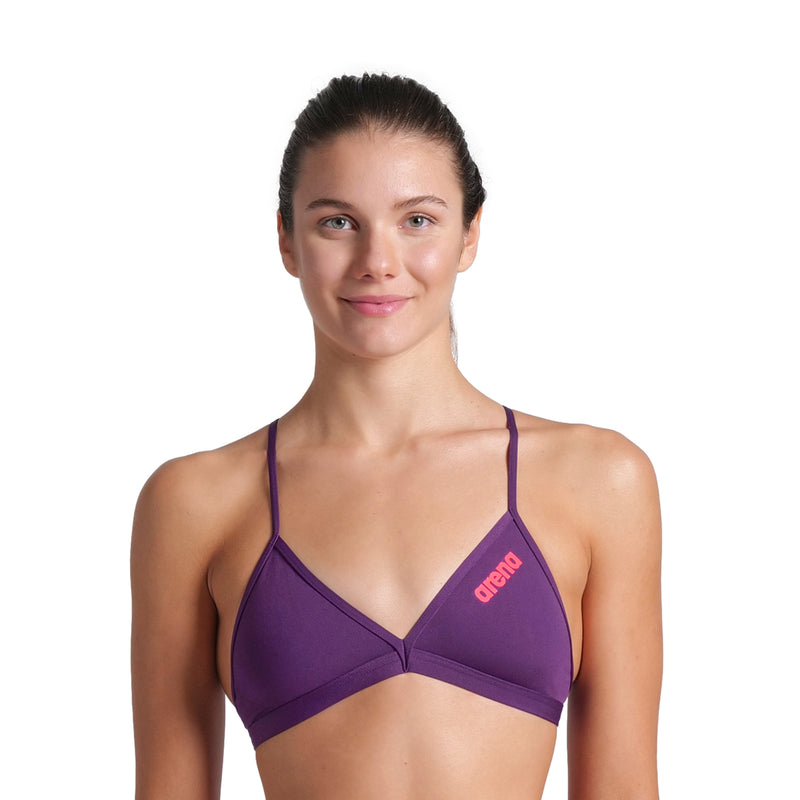 Arena Tie Back Solid donna Swim Top 004768 930 Purple Bright Coral